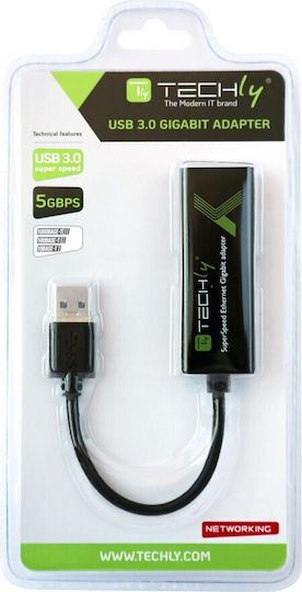 Techly IDATA USB-ETGIGA3T2 Αντάπτορας Δικτύου USB με Ενσύρματη Σύνδεση Gigabit Ethernet