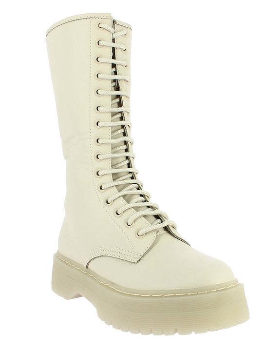 Synthetic Leather Medium Heel Women's Boots Beige 107.M1756
