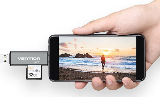 Vention Card Reader USB 2.0 Type-C για SD/microSD Γκρι