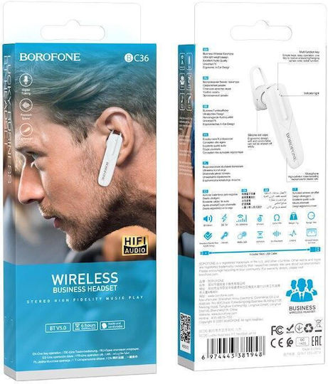 Borofone BC36 Earbud Bluetooth Handsfree Ακουστικό Λευκό