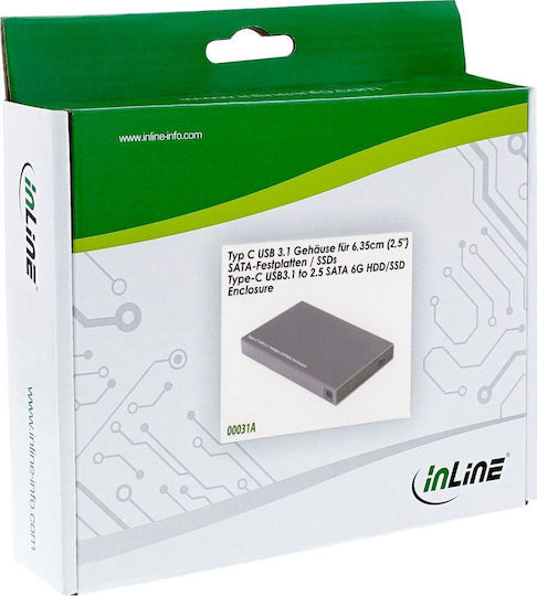 InLine Case for Hard Drive 2.5" SATA III with Connection SATA USB 3.1 USB 3.0 Serial USB 2.0 Type-C