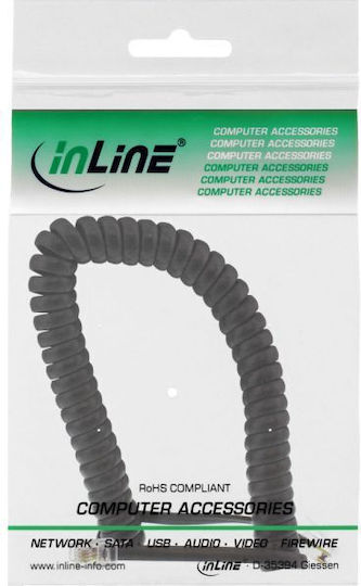 InLine Spiral Telephone Cable RJ10 4P4C 2m Black (18893A)