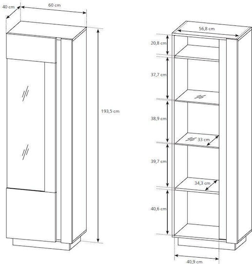Living Room TV Unit with Showcase White L270xW40xH194cm