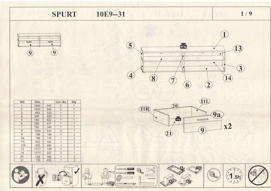 Животно помещение ТВ единица Spurt Natural Golden Craft / Champagne с Витрина Д340xШ54xВ197бр