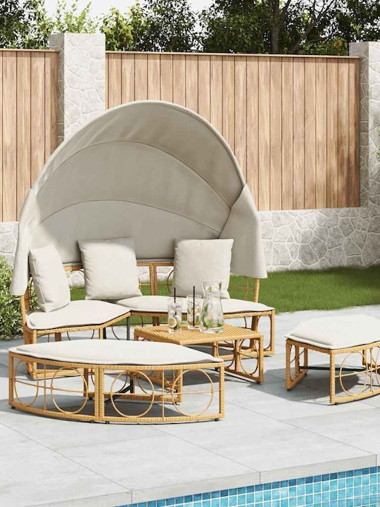 Pat Lounge Exterior Dom Cu Pernă Poly Rattan Crem 4108235