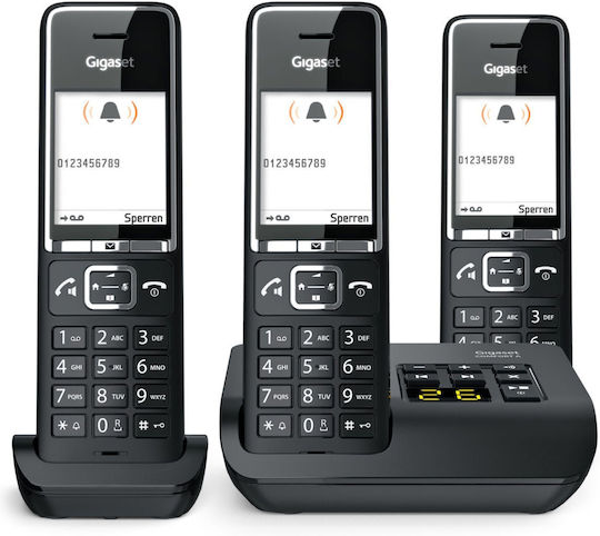 Gigaset Comfort 550A Ασύρματο Τηλέφωνο Trio με Ελληνικό Μενού Μαύρο