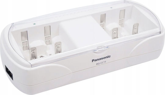 Panasonic BQ-CC15 Battery Charger for 4 Ni-Cd/Ni-MH Batteries with Size AA/AAA/9V/D in White Color