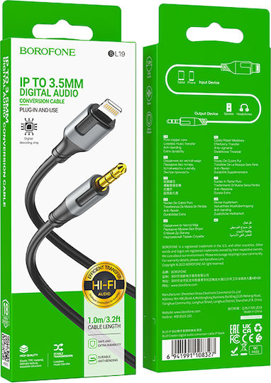 Borofone BL19 Редовна 3.5mm към Lightning кабел Черен 1м