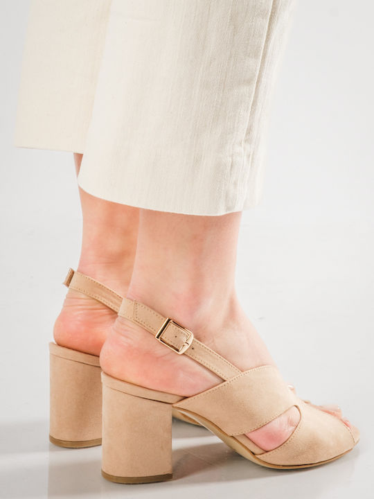 Wildleder-Sandalen Symmetrisches Design Nude