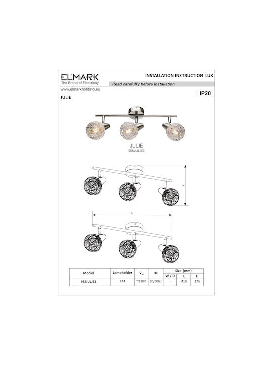Elmark Julie Triple Spot with Socket E14 in Silver Color