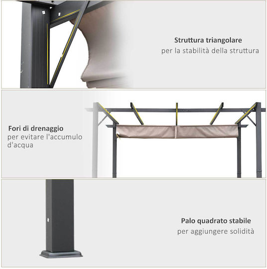 Pergolă De Grădină Cu Tavan În Culoare Gri 300x300cm