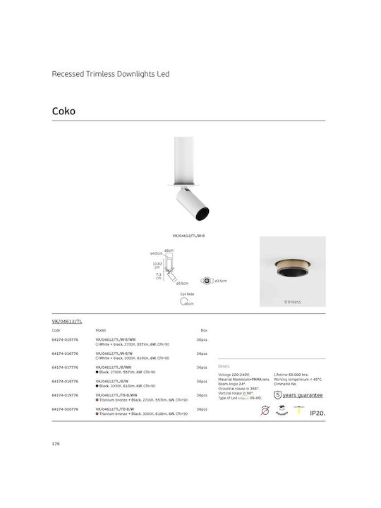 VK Lighting Μονό LED Θερμό Λευκό Σποτ σε Μπρούτζινο Χρώμα