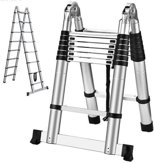 Prostep Telescopic Ladder Aluminum 8 of Steps with Maximum Height 5.1m
