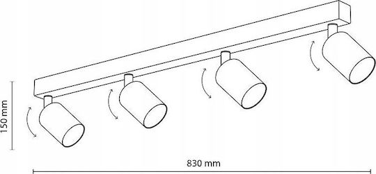TK Lighting Spot with 4 Lights and with Socket GU10 in White Color