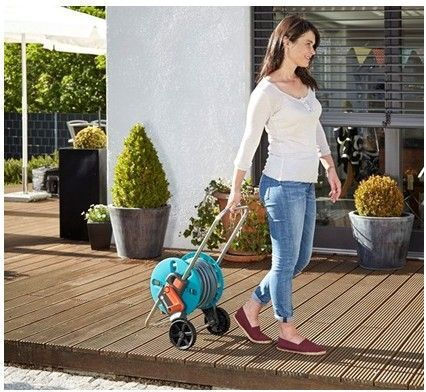 Gardena Classic Aquaroll Wheeled Garden Hose Reel with Hose 20m with Rewind Handle