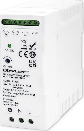 Qoltec Τροφοδοτικό Ράγας UPS με Ισχύ 40W
