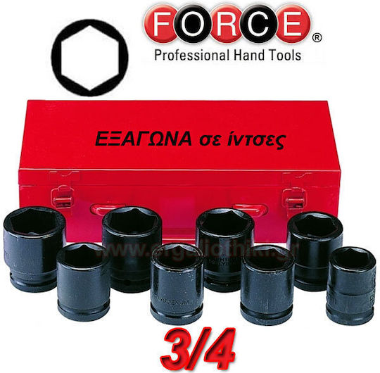 Force Καρυδάκια Αέρος Εξάγωνα με Καρέ Υποδοχής 3/4" Σετ 8τμχ