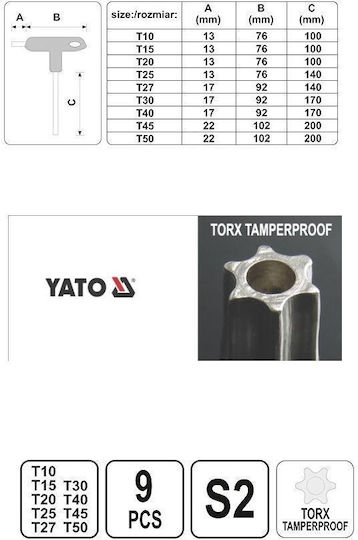 Yato Σετ 9 Κλειδιά Torx σε Σχήμα L