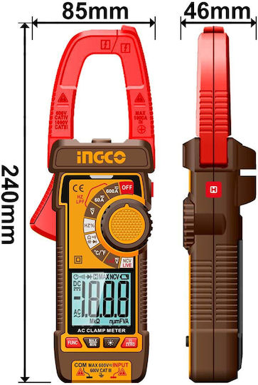 Ingco Clamp Meter Digital 600A AC True RMS with Test Leads DCM66002