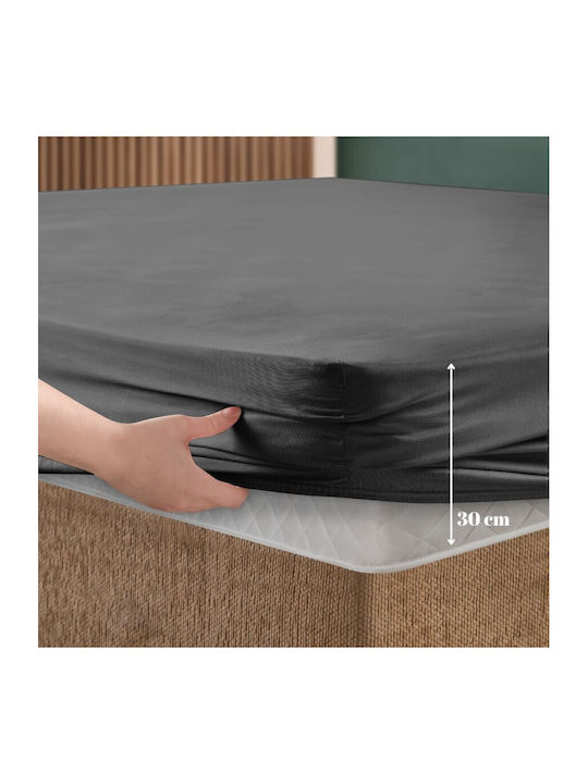 First Choice Bettwäsche-Set mit 2 Kissenbezügen Super-Doppel mit Gummiband 160x200cm. Anthracite 3Stück