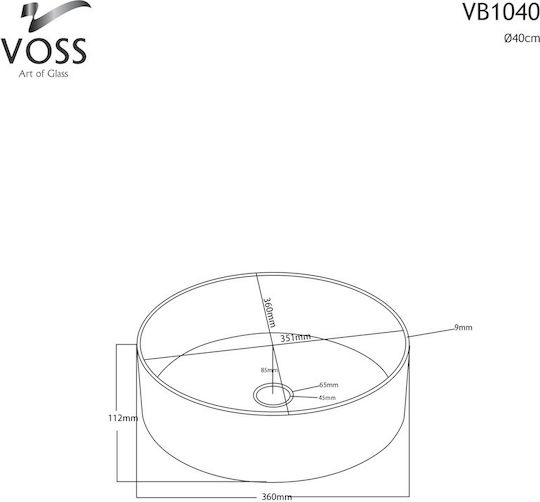 Voss Επικαθήμενος Νιπτήρας Πορσελάνης 40x40x12cm Διάφανο Χρυσό Γυαλιστερό