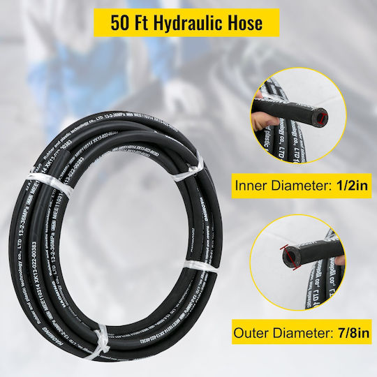 Vevor Hydraulic Hose 1/2" Hydraulic Oil Hoses 50 Feet 5000 Psi Maximum Pressure