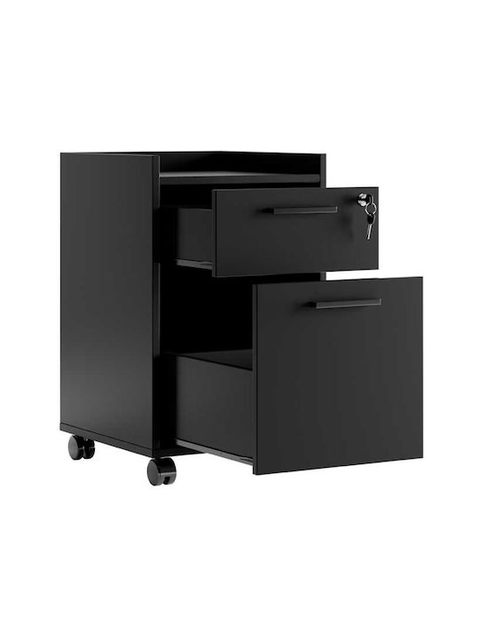 Gamer Office Storage Chipboard Drawer with Wheels, Lock & Drawers Black Velvet-Black Metal L40xW40xH56cm