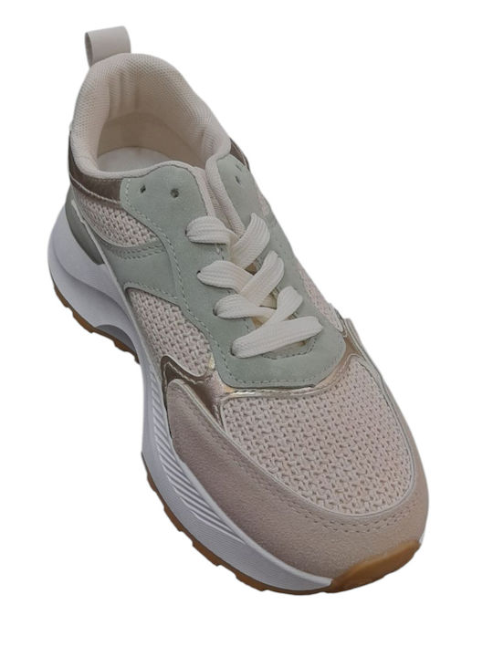 Γυναικεία Flatforms Sneakers Μπεζ Με Πράσινο