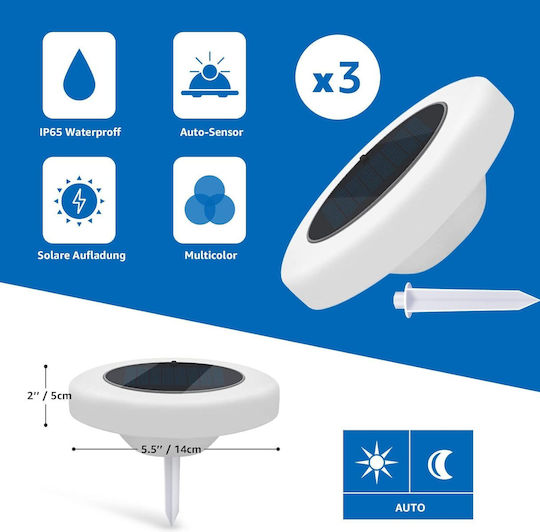 Set 3 Lămpi Solare de Podea Stradal RGB cu Fotocelulă și Telecomandă