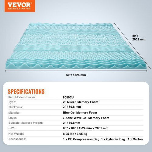 Vevor Topper Single Spumă de memorie 5.08x152.4buc