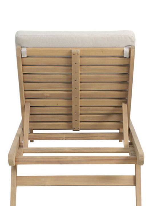 Deckchair Wooden Etoile with Cushion Beige 185x65x87.5cm.