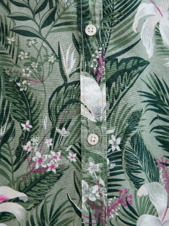 Κοντομάνικο Βαμβακερό Πουκάμισο Floral Iceberg Green, Πρασινο