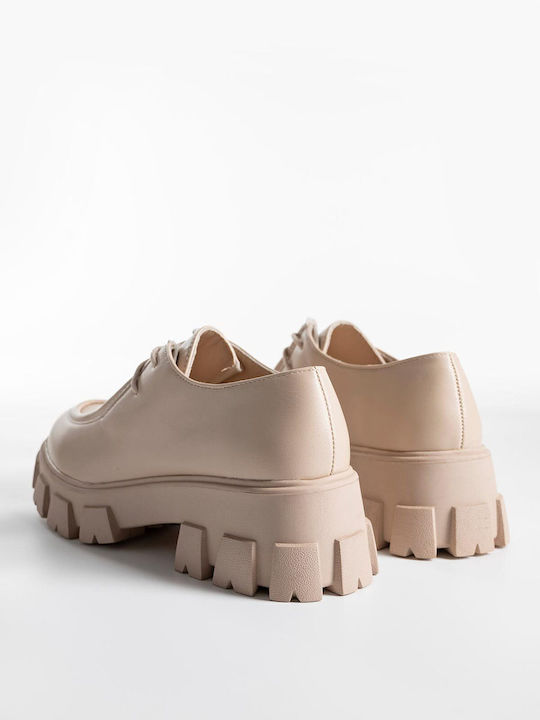 Women's Synthetic Leather Oxford Shoes Beige