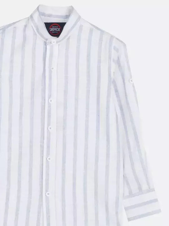 Παιδικό Πουκάμισο Μακρυμάνικο Λευκό, Μπλε Mao Collar Shirt