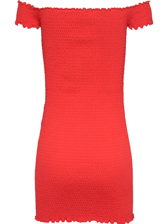 Summer Mini Knitted Dress Bright Vermillion Red