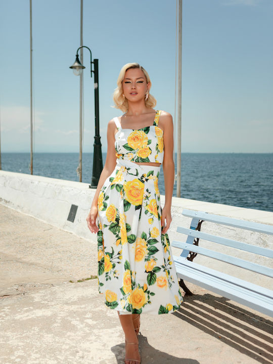 Set with High-waisted Maxi Skirt Yellow