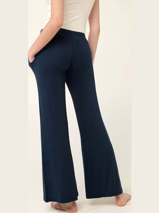 Dama Tesatura Pantaloni cu Elastic Albastru