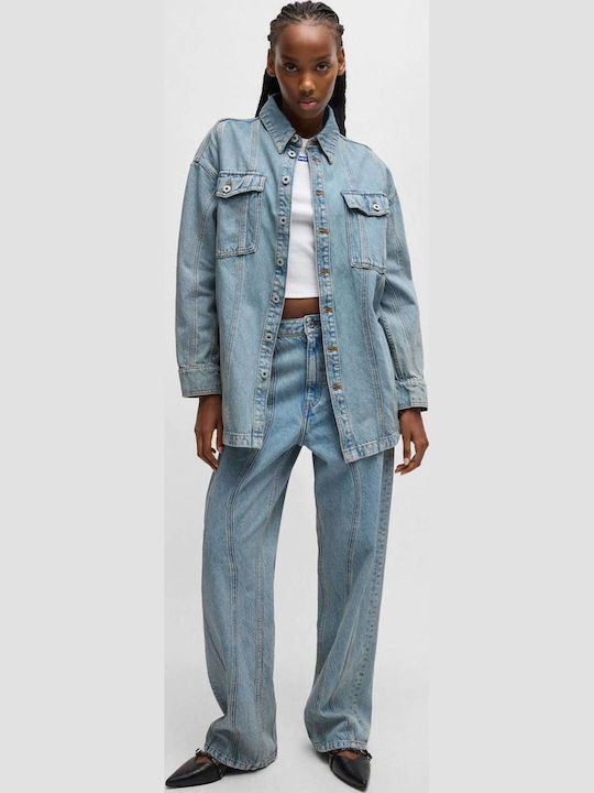 Girvana Women's Long Sleeve Shirt Light Aged Denim