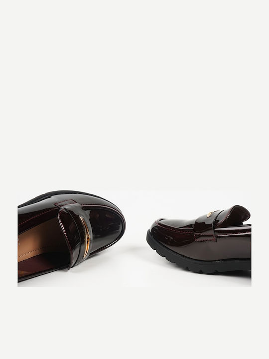 Patent Leather Women's Loafers in Burgundy Color