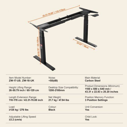 Vevor Collapsible Desk Base made of Metal Black Color 120x60x65cm