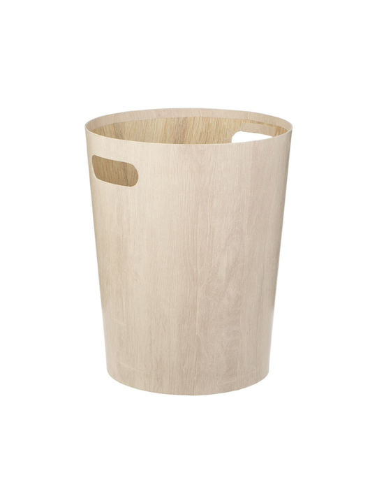 Office Trash Can Wood Design Diameter 25x30cm Capacity 8.5l Beige