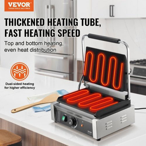 Vevor Commercial Sandwich Maker with Ribbed Top and Ribbed Bottom