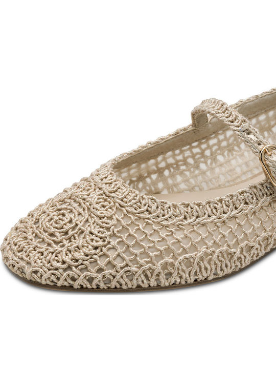 Fabric Ballerinas With strap Gold