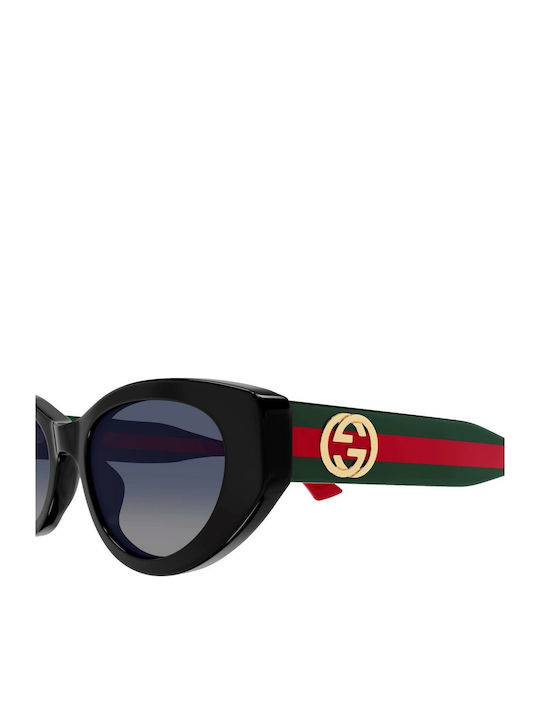 Gucci Women's Sunglasses with Black Plastic Frame and Blue Gradient Lens
