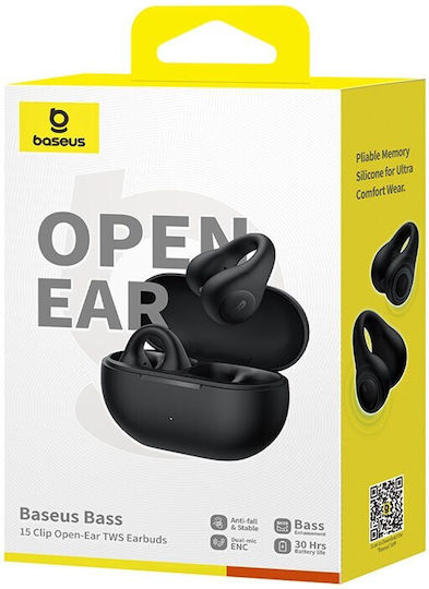 Baseus Bass 15 Clip Open Ear Bluetooth Handsfree Earphones with Charging Case Black