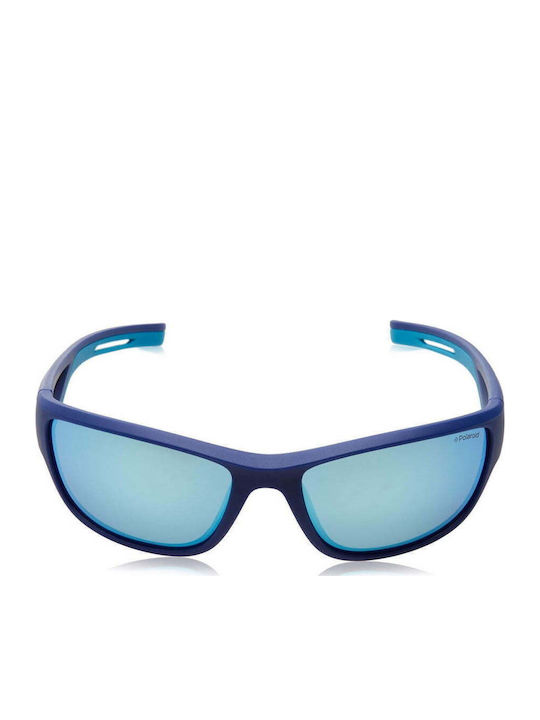 Polaroid Unisex Sunglasses with Blue Horn-Rimmed Frame and Blue Mirror Lens PLD7028/S PJP/5X