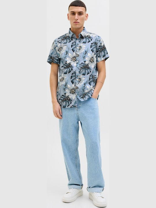 Short-sleeved Cotton Shirt Chambray Blue, Blue