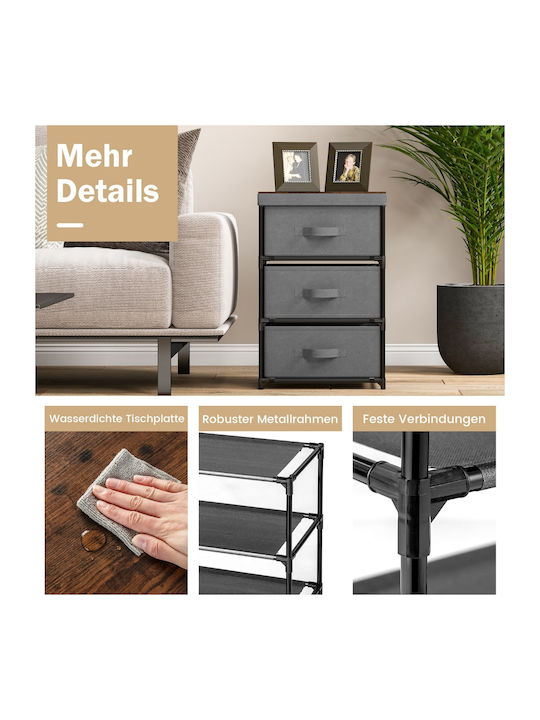 Cabinet Storage Made of Wood, Metal & Fabric with 3 Drawers L40xW30xH62cm