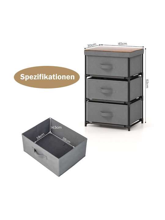 Cabinet Storage Made of Wood, Metal & Fabric with 3 Drawers L40xW30xH62cm