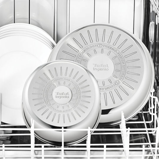 Tefal Ingenio Emotion Σετ Μαγειρικά Σκεύη από Ανοξείδωτο Ατσάλι Silver με Αντικολλητική Επίστρωση 8τμχ